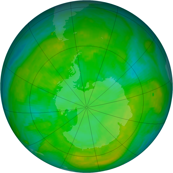 Antarctic ozone map for 22 December 1988